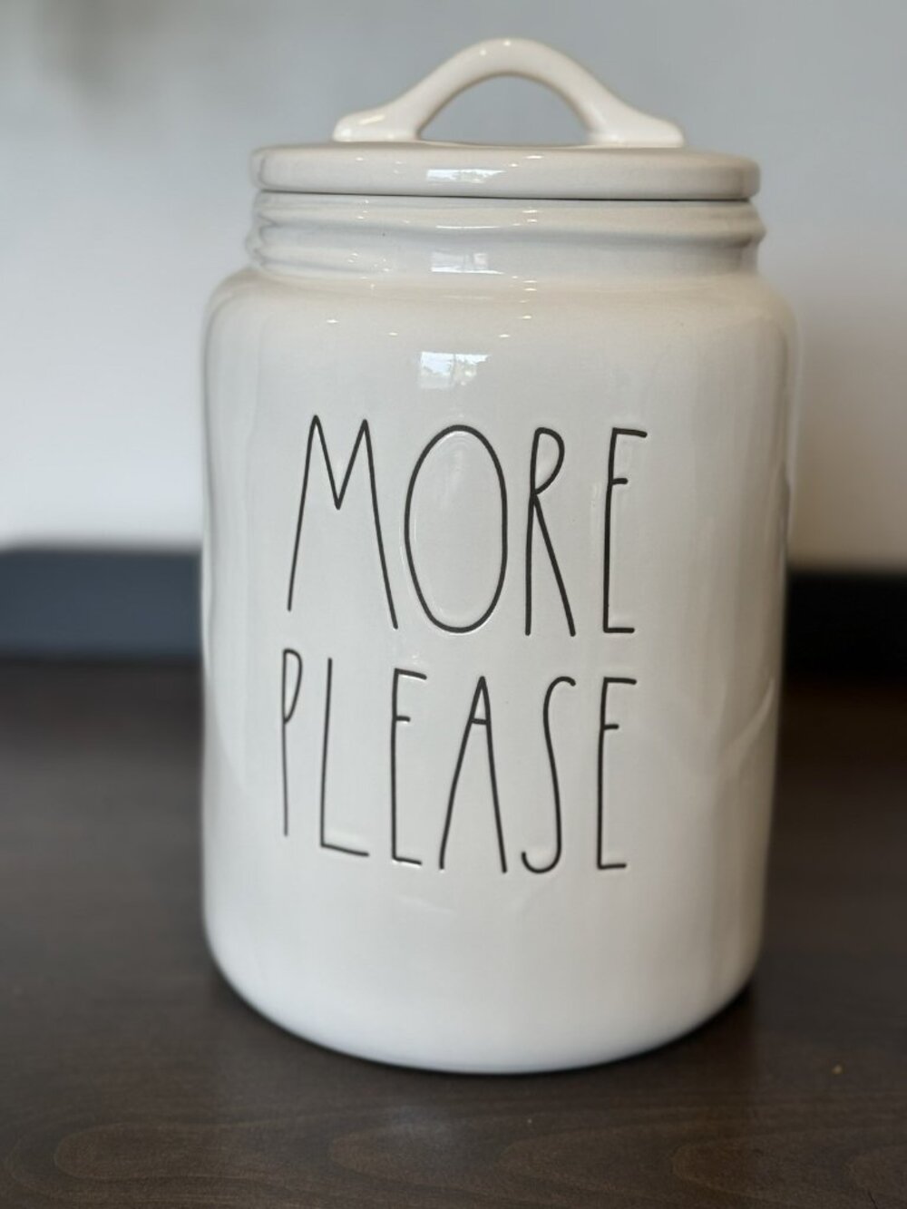 Rae Dunn MORE PLEASE Jar Canister Artisian Collection Magenta Large Never Used